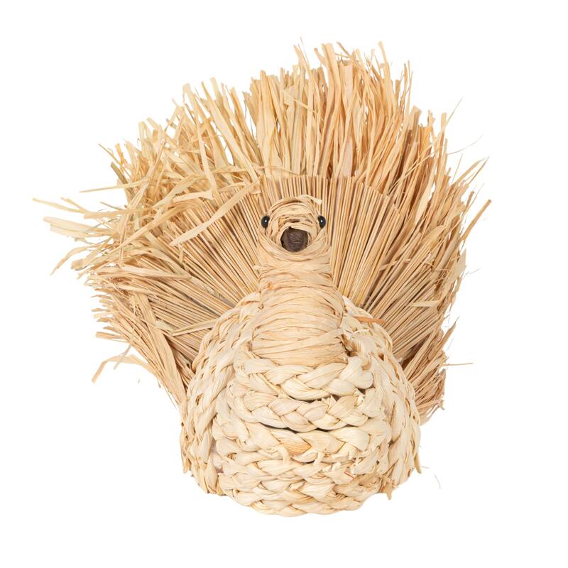 Autumnal Corn Husk Turkey Décor - 11.75" L x 8" W x 9.5" H