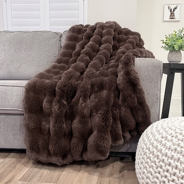 Choppy Textured FauxFur Throw - Espresso