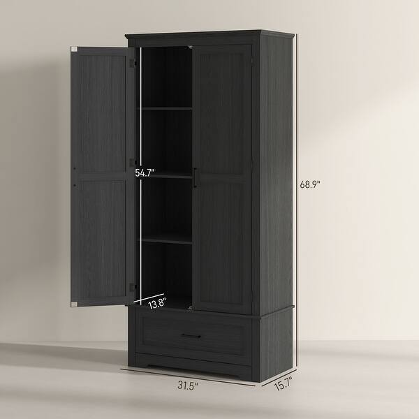 Merax 67" Tall Wood Storage Cabinets With Adjustable Shelves & 4 Doors, Versatile Storage Organizer For Cupboard/Dining Room/Bathroom/Living Room/Office/Laundry Room, Black