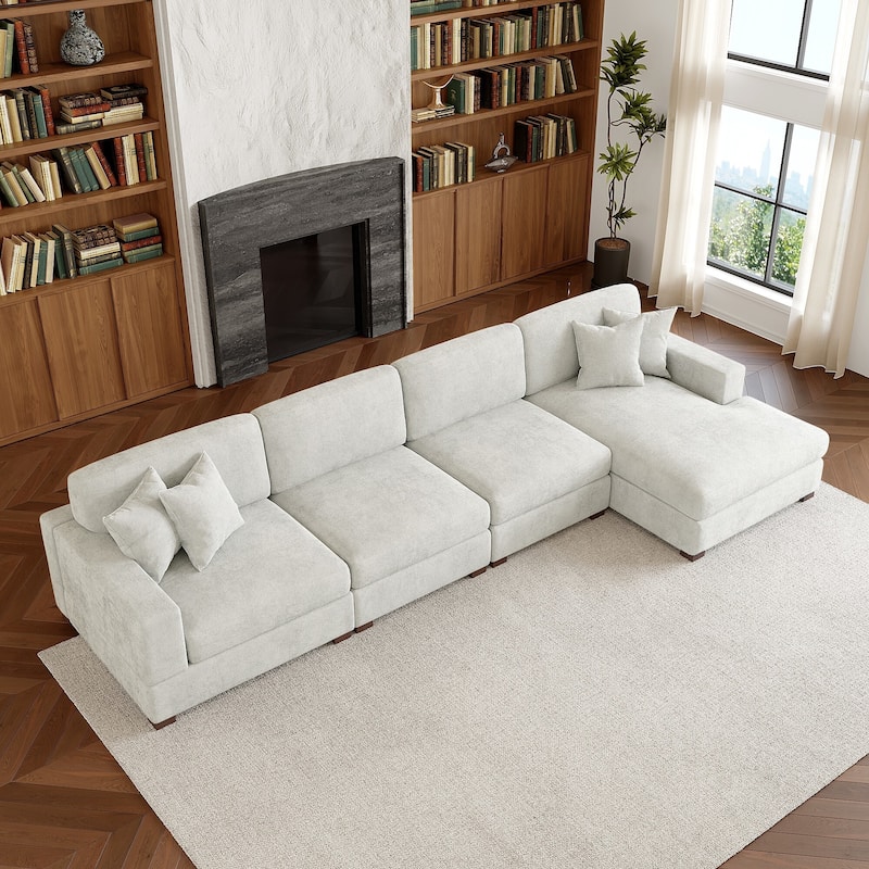 Modern Oversized Chenille Modular Sectional Sofa With Chaise