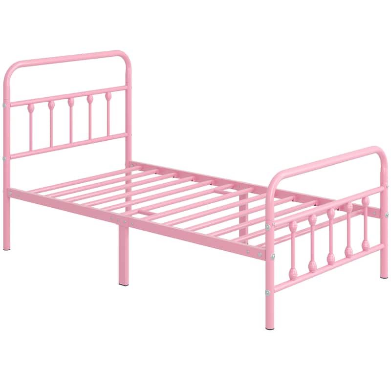 Yaheetech Classic Iron Platform Bed with High Headboard and Footboard Strong Metal-Framed Bed