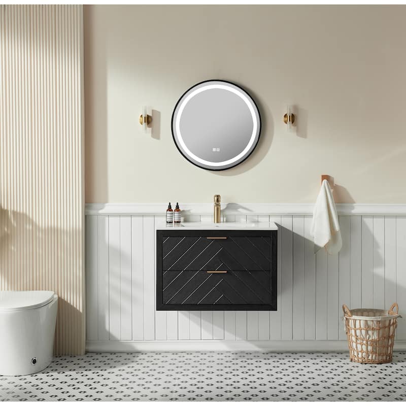 30" Wall Mounted & Floating Single Vanity with Ceramic Sink