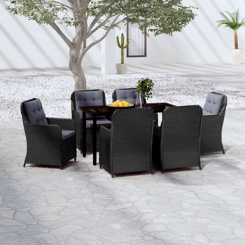 vidaXL Patio Dining Set Outdoor Dining Set Table and Chair Set for Garden - Black 55.1" x 27.6" x 29.1" 7-Piece