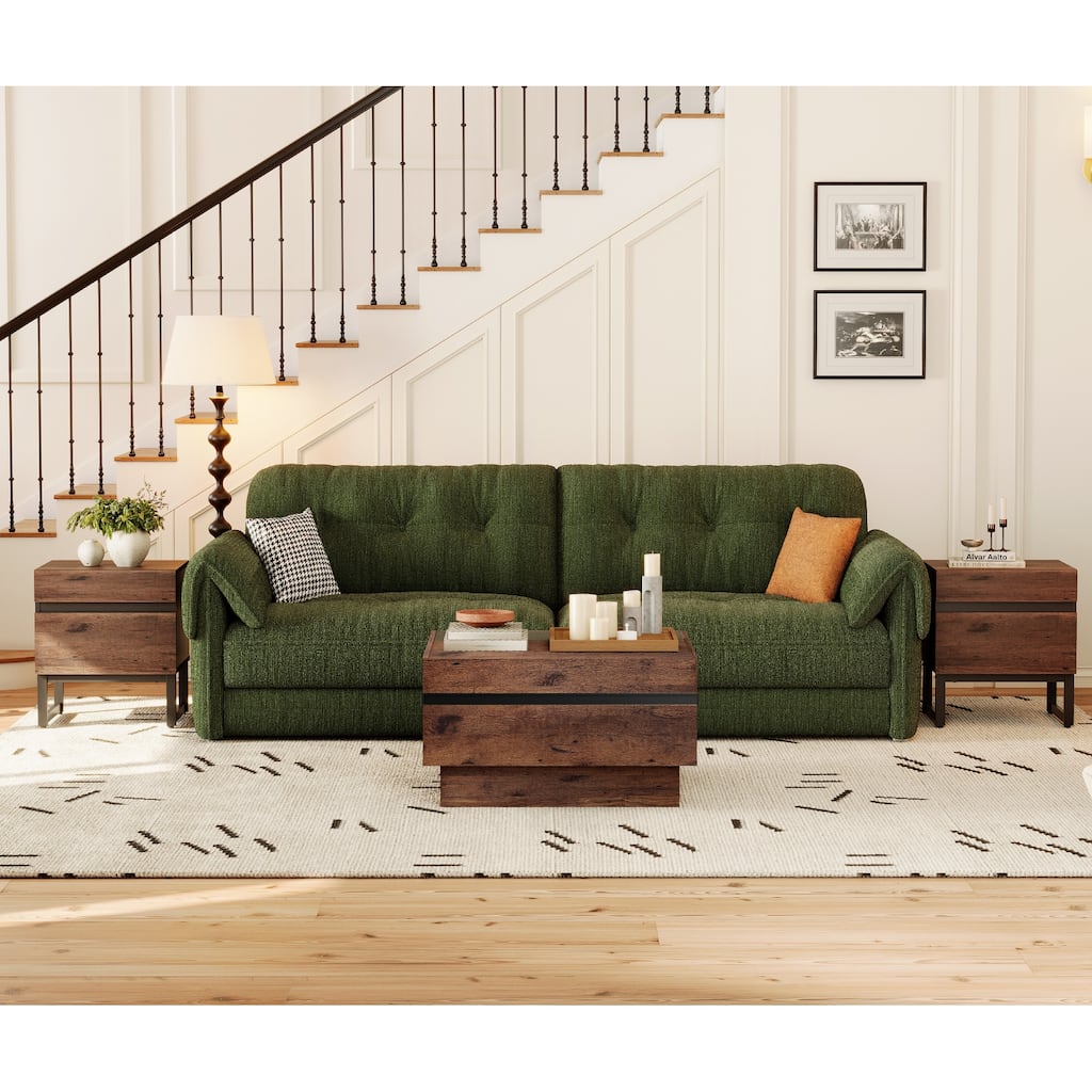 Living Room Table Set, Modern Coffee Table with Tempered Glass Top, Modern End Table with 2 Drawers