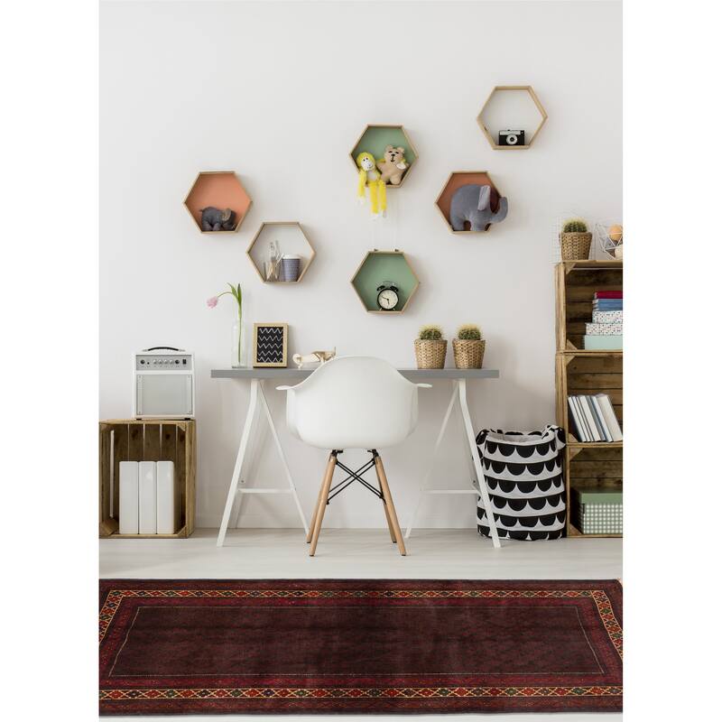 ECARPETGALLERY Hand-knotted Teimani Dark Burgundy Wool Rug - 4'0 x 6'4