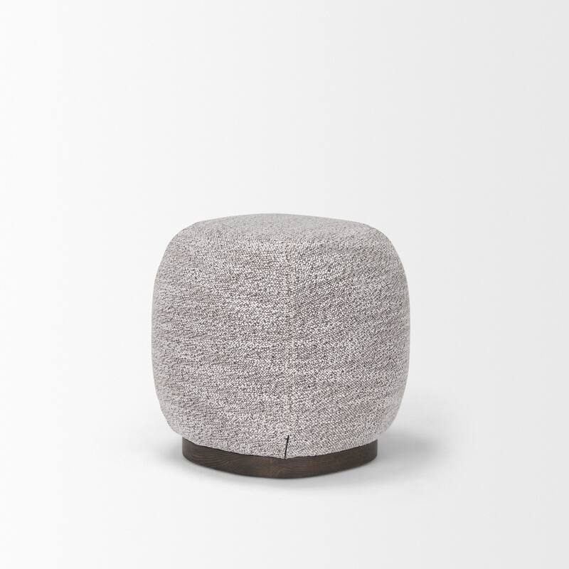 Siren Gray Fabric w/ Dark Brown Wood Round Pouf