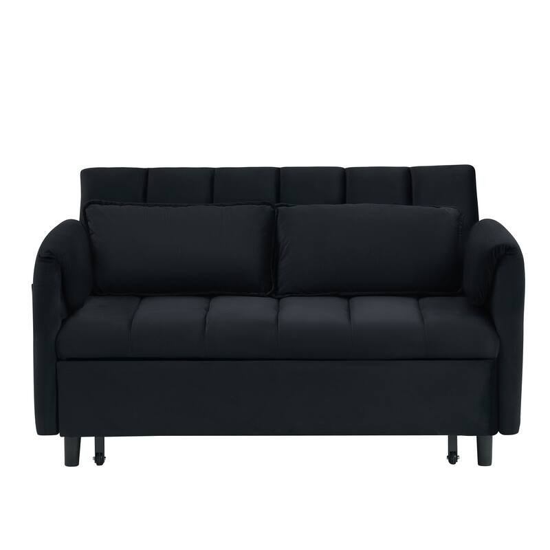 Modern Velvet Sofa, Sofa Pull-Out Bed, Small Love Seat Casual Sofa With Back, Pillow, Pockets, 3 In 1 Convertible Sleep Sofa Bed