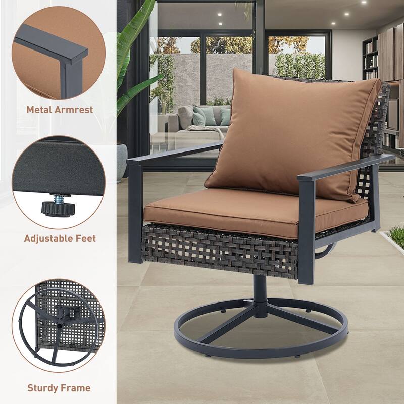 Ainfox 3 Pieces Patio Outdoor Furniture Set with Coffee Table, PE Wicker Swivel Rocking Chairs