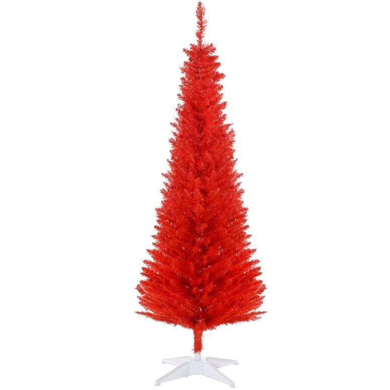 Vibrant Christmas Tree,Artificial Pencil Tree with White Base, Perfect for Stylish Holiday Displays - Red