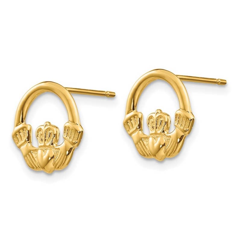 Curata 14k Yellow Gold 13mm Claddagh Celtic Knot Post Earrings