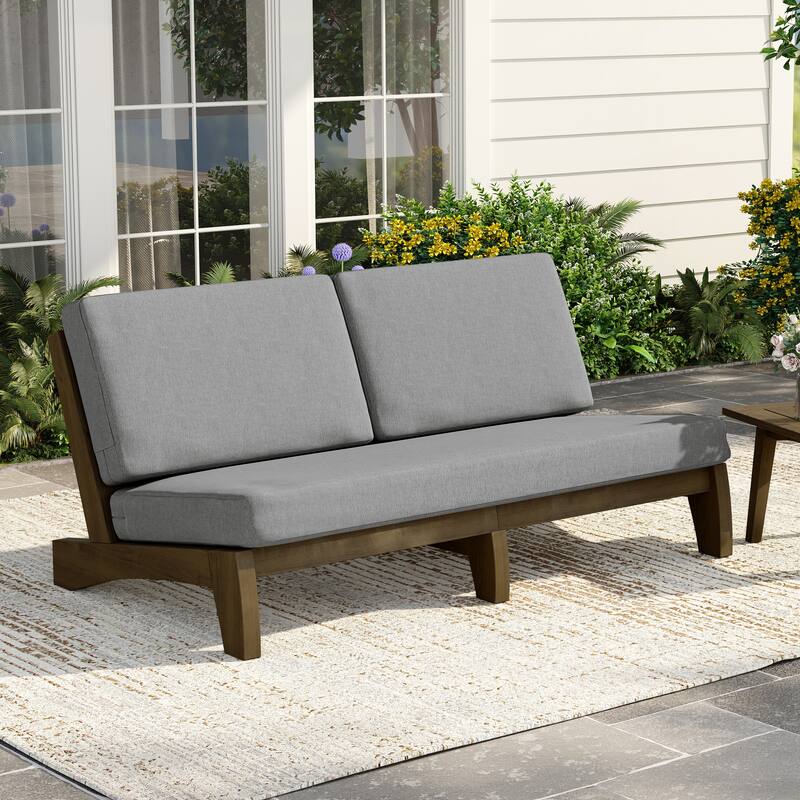 3 Seat Wood 64" W Outdoor Patio Sofa with Cushion - Natural Wood - Grey
