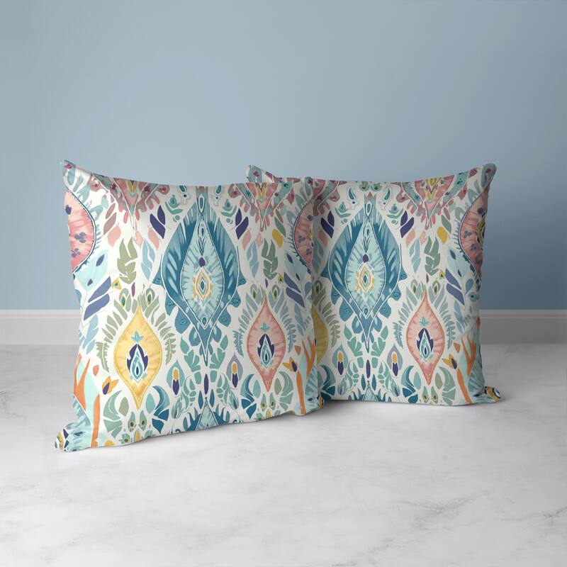 Ikat Infusion Faux Suede Reversible Throw Pillow Blue and Pink