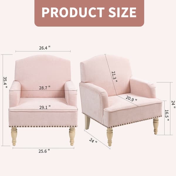 dimension image slide 1 of 2, 29 Inch Seat Wide Accent Chair - Retro Wooden Legs & Nailhead Trim Holds 300lbs