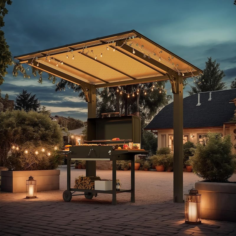 AECOJOY Outdoor Freestanding Gazebo for Patio, Lean to Hard Top Gazebo Carport Shelter Pergolas and Gazebos Clearance with Roof