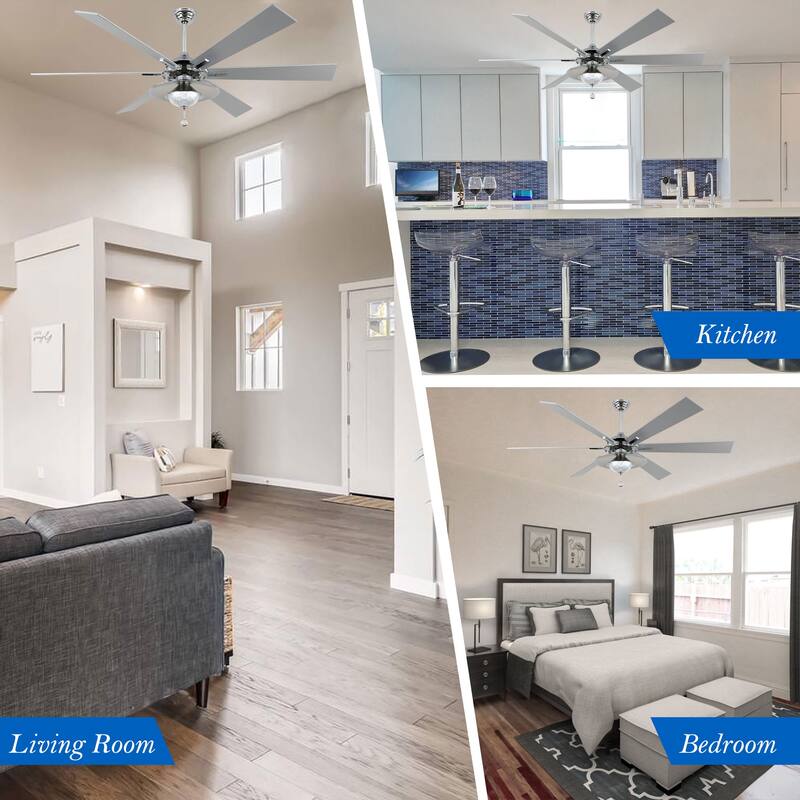 CurveCurio 72" Antique Lagre Ceiling Fan, Wood Blades and LED Lights Kit w Crystal Shade, Quiet DC Motor 6 Speed w Remote