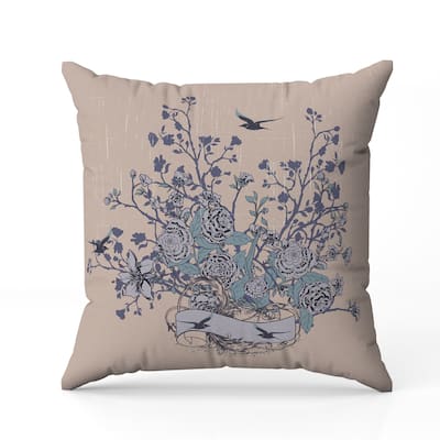 Elegant Floral Bouquet Faux Suede Reversible Throw Pillow Pink and Gray