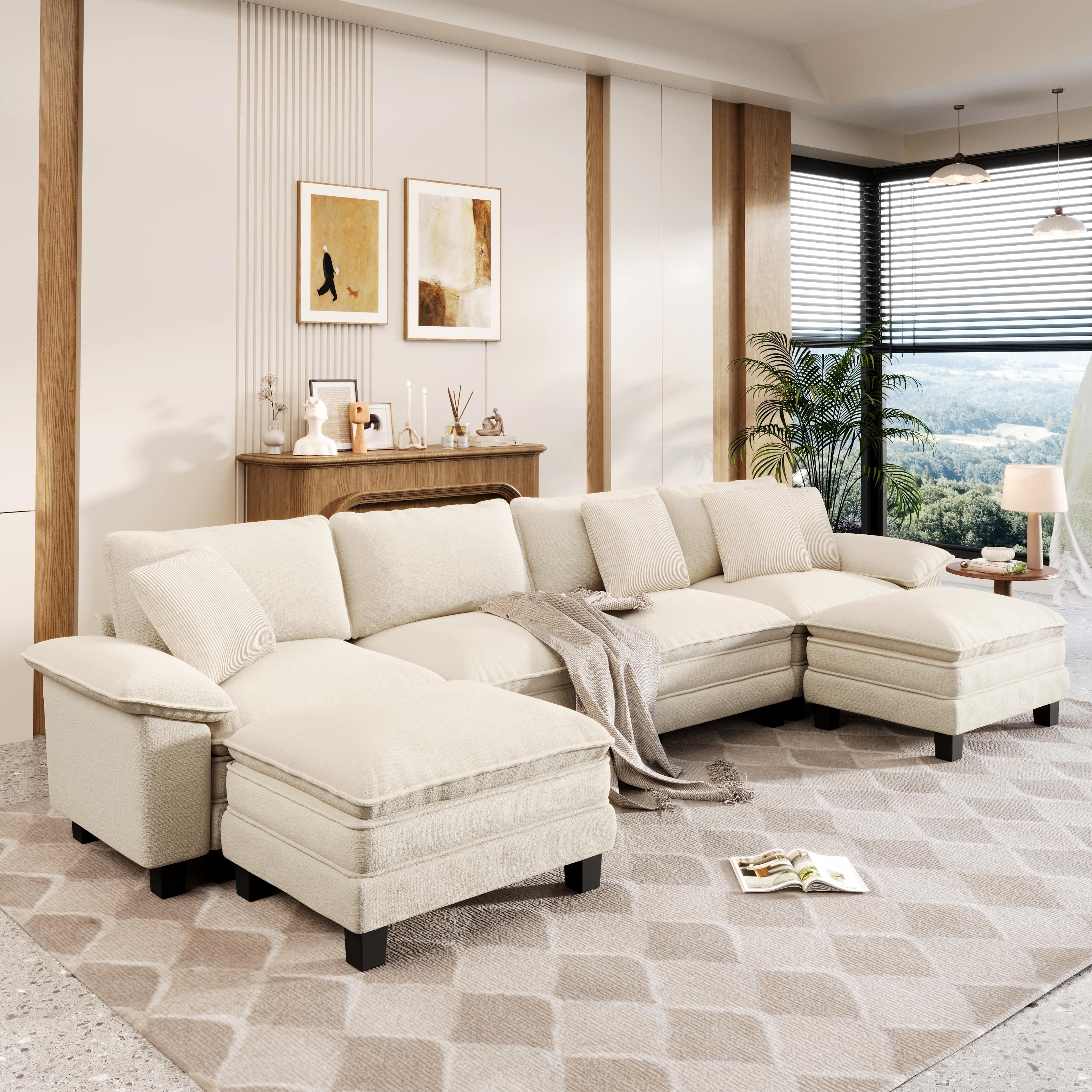 MAISON ARTS Modular Cloud Sectional Sofa, Comfy L- or U-Shaped Couch with Ottomans & Pillows, 4–6 Seat Living Room Sofa