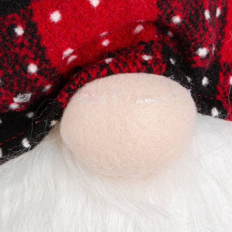 Set of 2 Red and Black Plaid Christmas Holiday Lighted Gnomes