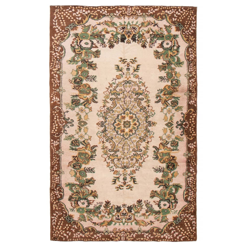ECARPETGALLERY Hand-knotted Melis Vintage Ivory Wool Rug - 5'11 x 9'7
