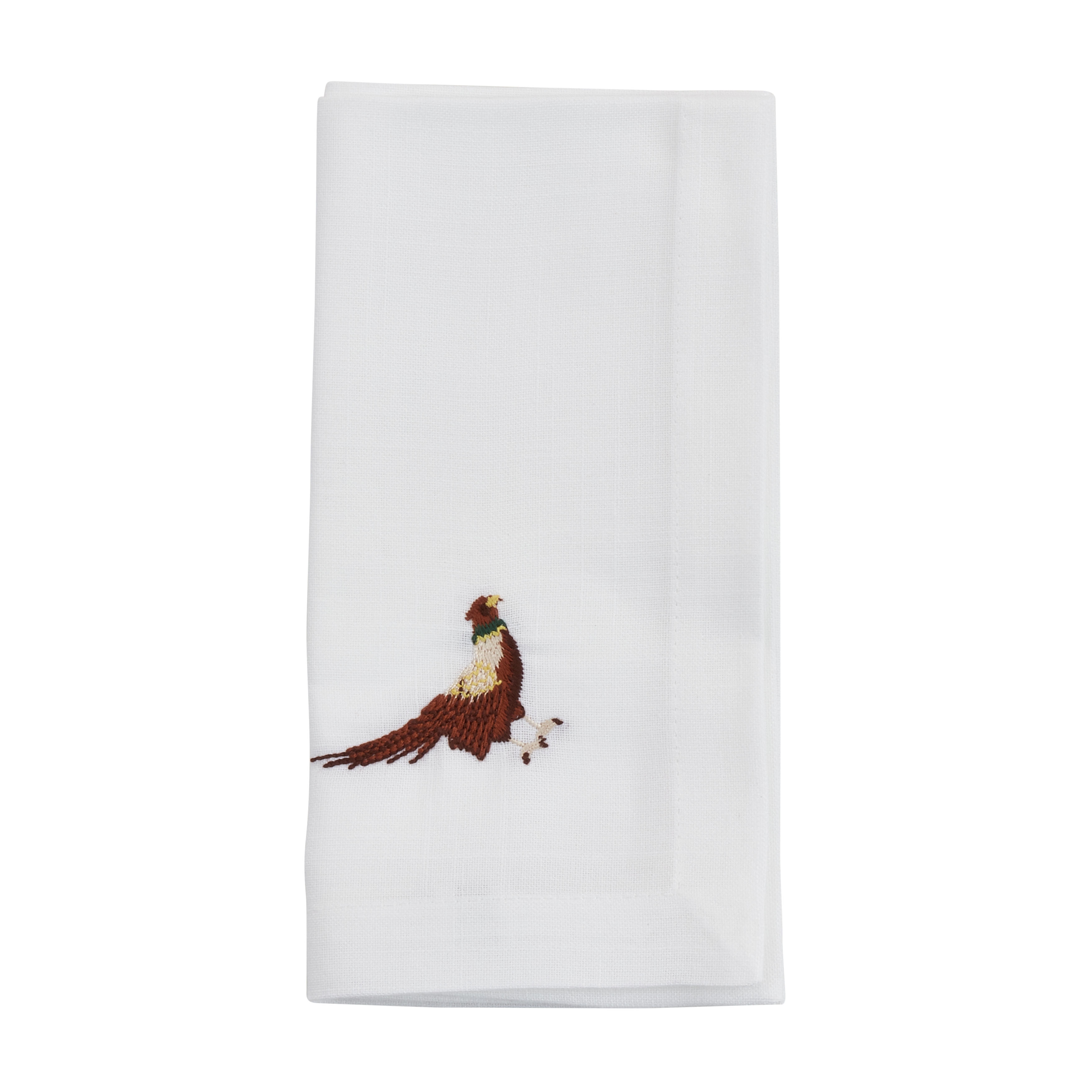 Table Napkins With Embroidered Pheasant Design (Set of 4) - 20"x20"