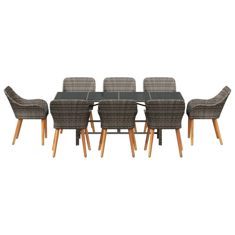 vidaXL Garden Dining Set with Cushion 9 pcs Grey Poly Rattan - 24.61 x 21.65 x 32.28 in