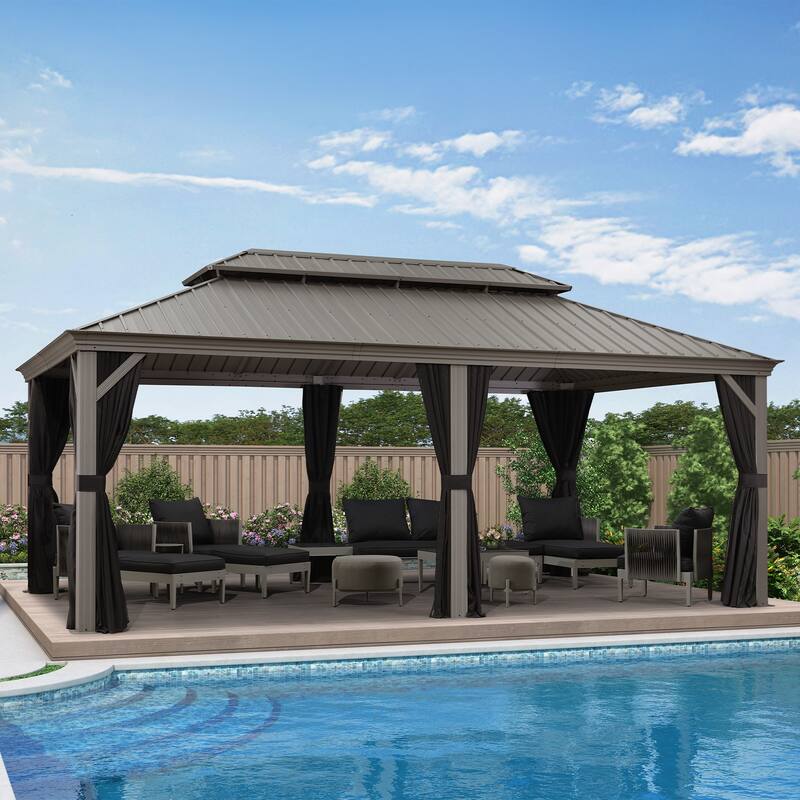 PURPLE LEAF Patio Gazebo for Backyard Hardtop Galvanized Steel Frame with Upgrade Curtain - Light Grey - 12' x 20' - Light Grey