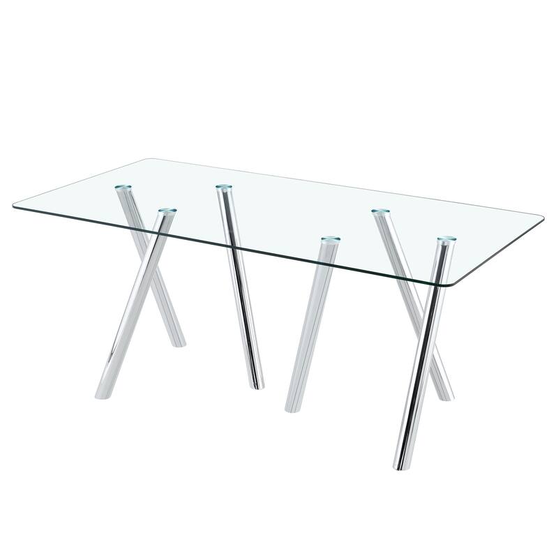 71-Inch Tempered Glass Dining Table with Sturdy Metal Legs