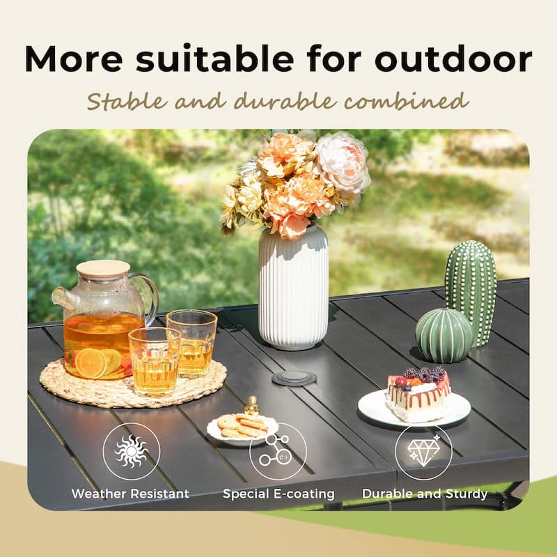 MAISON ARTS 7-Piece Patio Dining Set Metal Rectangle Table and 6 Textilene Chairs