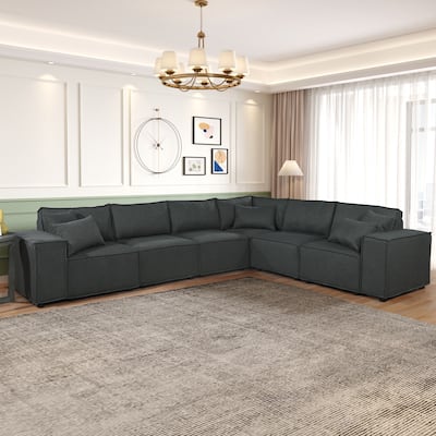 Oversized L Shaped Linen Upholstered Sectional Sofa