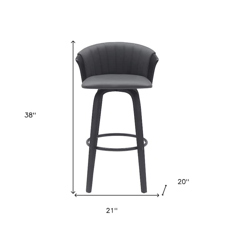 30" Gray And Black Faux Leather Swivel Bar Height Bar Chair
