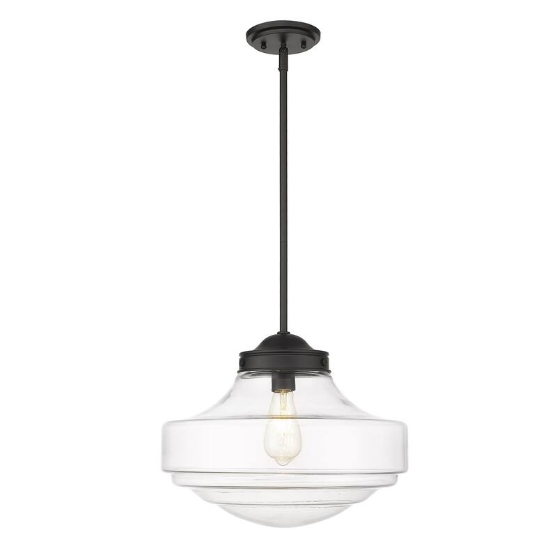 Golden Lighting Ingalls 1-light 16in Pendant in Matte Black and Clear Glass - 16"x12.75"