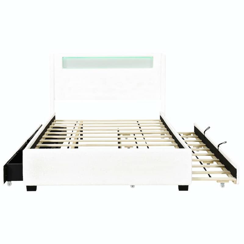 Full Size Upholstered Bed with LED and Twin Size Trundle