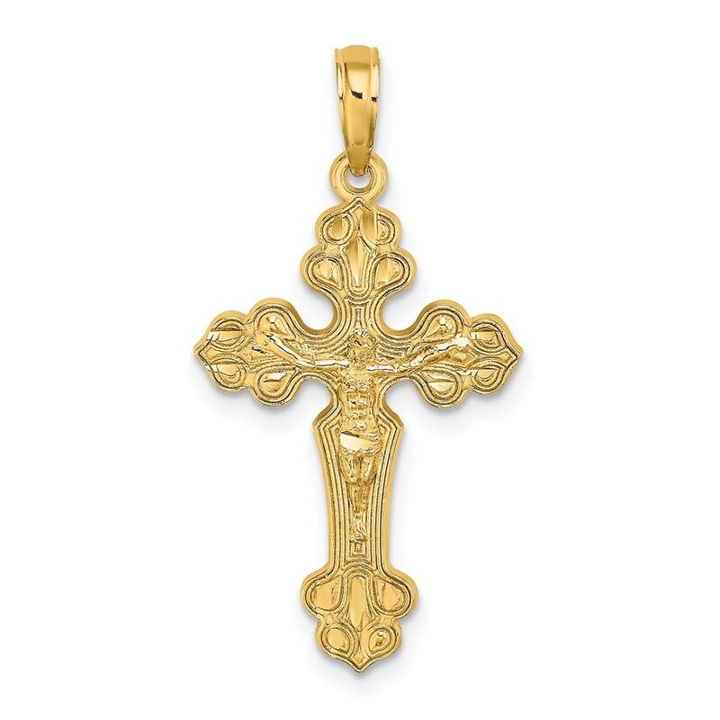 Curata 14k Yellow Gold Textured Ornate Crucifix Cross Necklace 16mm x 29.4mm