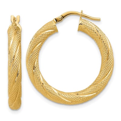 Curata 10k Yellow Gold Italian 4mm Textured Twisted Hoop Earrings - 28mm 38mm