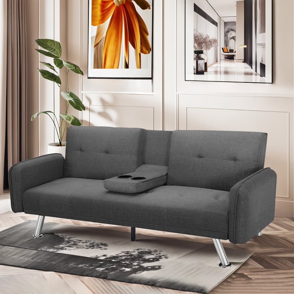 Futon Memory Foam Couch Bed,Comfortable Fabric Loveseat Sleeper Sofa for Dorm Apartment Office College Small Space RV