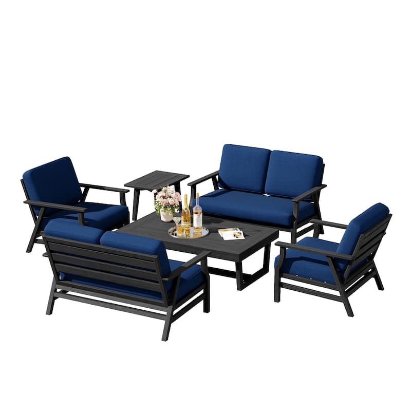 4-Piece Teak Outdoor Conversation Set With 2 Loveseats, Coffee Table & Side Table