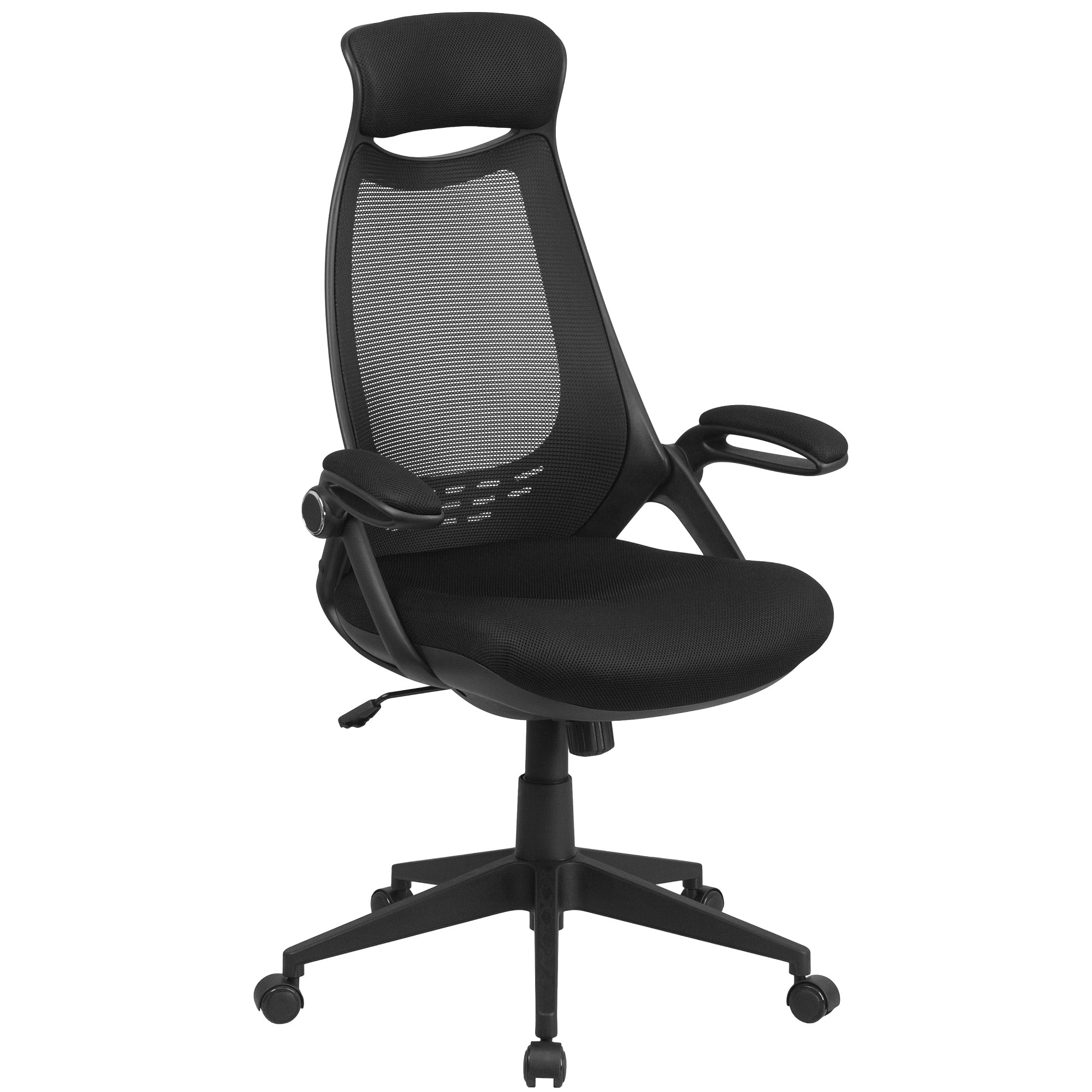 4' Black Professional High Back Swivel Office Chair with Flip-Up Arms