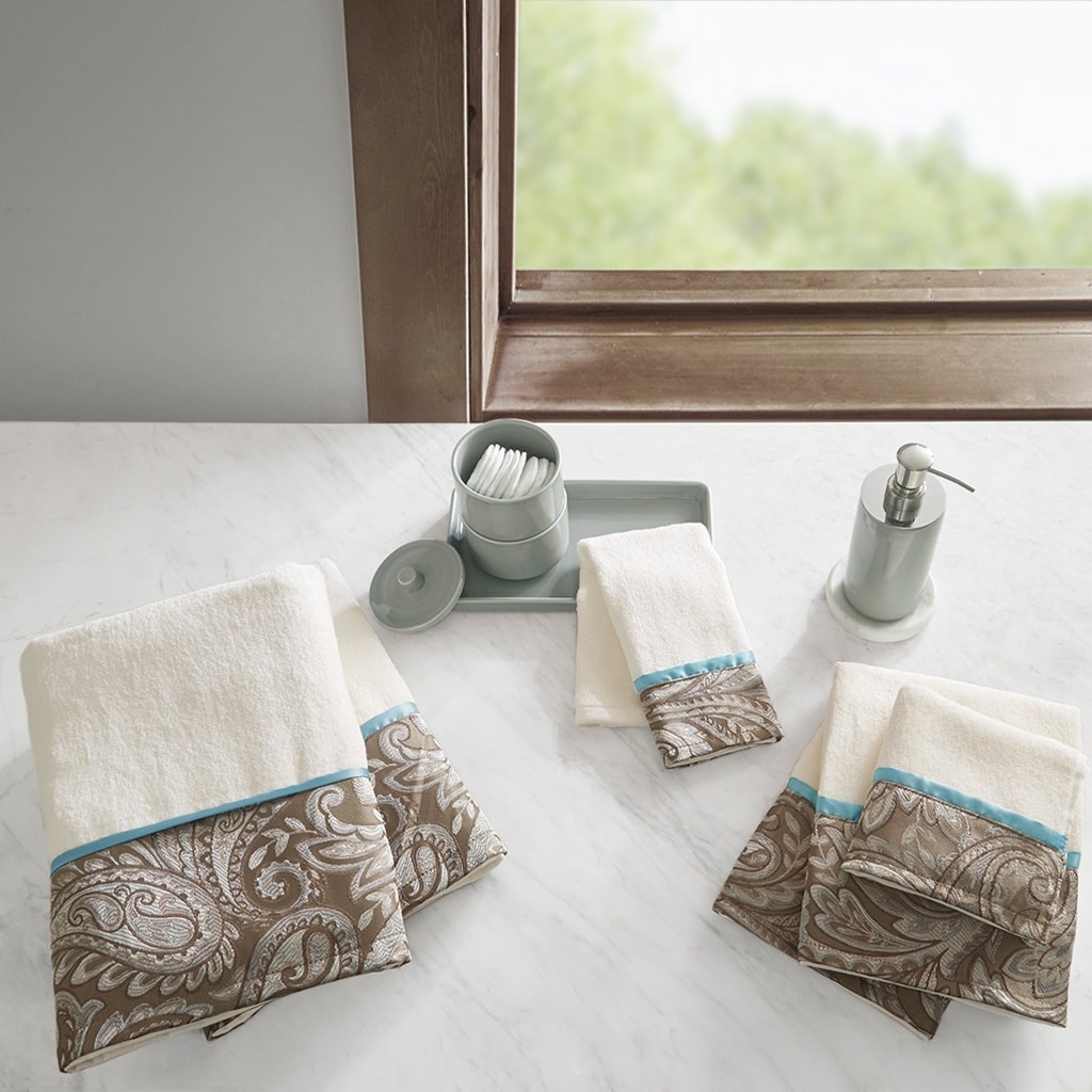 Piece Jacquard Towel Set, 100% Cotton Terry Soft Towel Set for