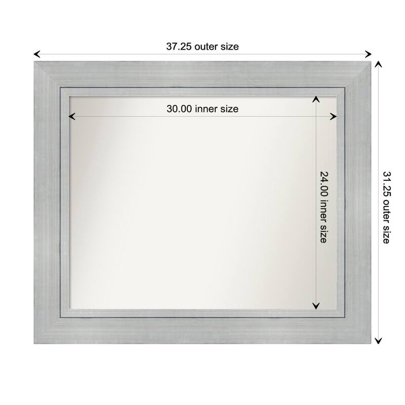 Romano Silver Framed Non-Beveled Custom Wall Mirror, Bathroom Vanity Mirror - Outer Size: 37.25 x 31.25