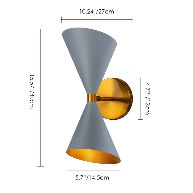 2-Light Modern Adjustable Head Cone Vanity Light Up&Down Dual Horn Hourglass Wall Sconce