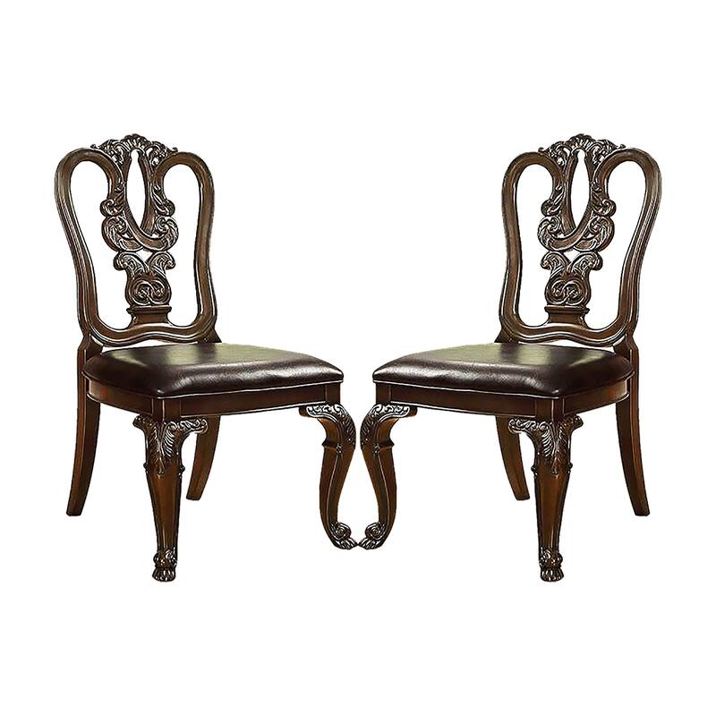Set of 2 Leatherette Dining Side Chair in Brown Cherry