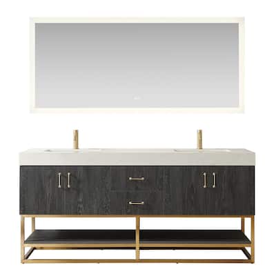 Alistair Bath Vanity with Grain White Stone Top and Mirror