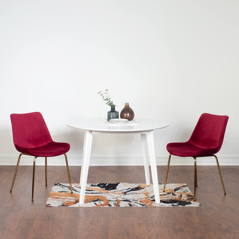Modern Dining Set with Round Table & Velvet Upholstered Chairs - 3-Piece Sets - White+Red