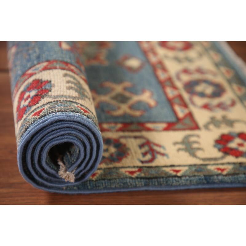 Blue Kazak Oriental Accent Rug Handmade Wool Carpet - 2'8" x 3'10"