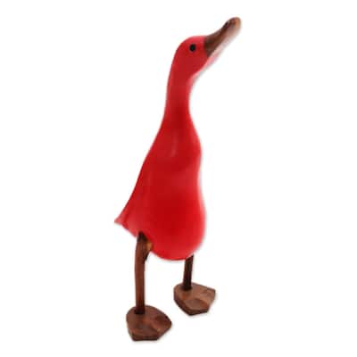 Handmade Barefoot Duck Wood And Bamboo Root Sculpture (Indonesia) - 13" H x 4.3" W x 5.5" D