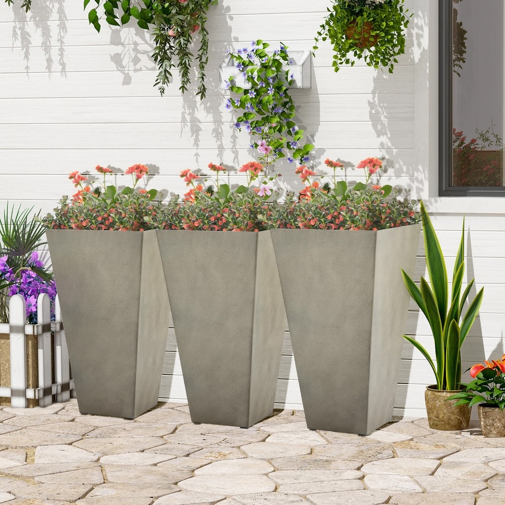 Outsunny 28" Tall Plastic Flower Pot, Set of 3, Large Outdoor & Indoor Plastic Garden Planters, for Entryway, Patio, Yard