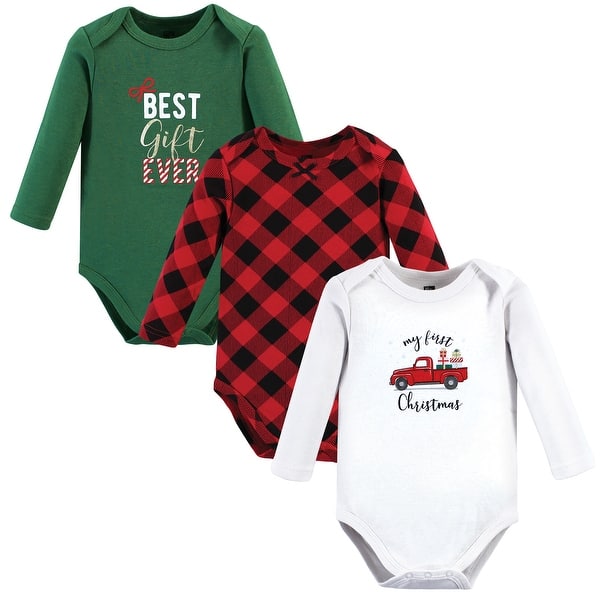 slide 1 of 1, Hudson Baby Infant Girls Cotton Long-Sleeve Bodysuits, Christmas Gift 3-Pack 18-24 Months - Christmas Gift 3-Pack