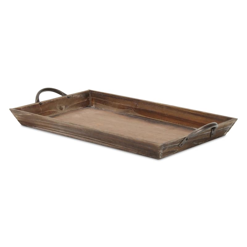 HomeRoots 19" Brown Wood Handmade Serving Tray With Handles