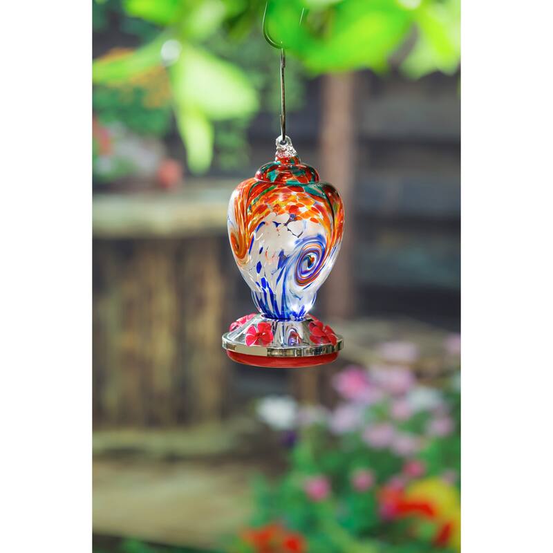 Mutli-Color Speckle Glass Hummingbird Feeder, Finial Shape