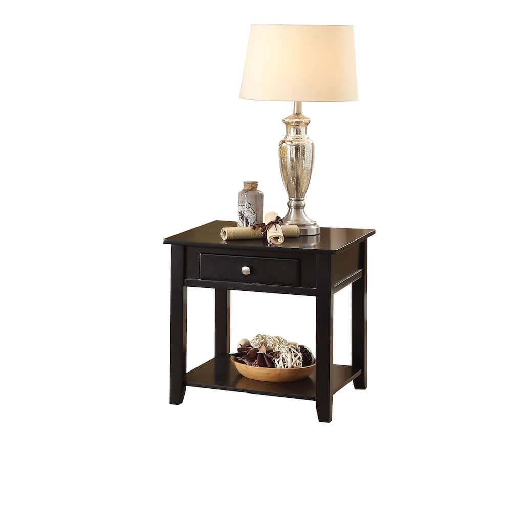 Wooden End Table with One Drawer and One Shelf, Black - 22 H x 22 W x 22 L Inches